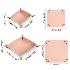 sourcing map 2pcs PU Leather Valet Tray Unisex Folding Small Catchall Tray Organizer Portable Nightstand Bedside Desk Tray for Key Wallet Watch Coin Jewelry Dice, Pink Silver