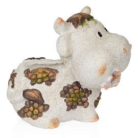 Alpine Corporation WQA1588 Smiling Cow Statue Planter w/Drainage Hole, Stylish Décor for Garden, Patio, & Lawn, 12" H, Gray