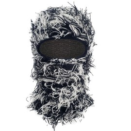 Ezovino Distressed Balaclava Ski Mask, Knitted Full Face Mask for Men/Women Blackwhite