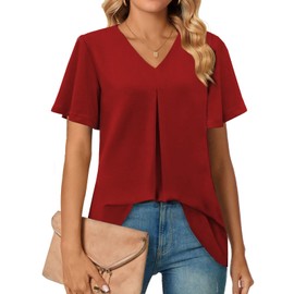 Womens Tops Dressy Casual Spring Fashion 2024 Short Sleeve Summer Tops V Neck T Shirts Trendy Clothes Ladies Outfits Tshirts Red Medium