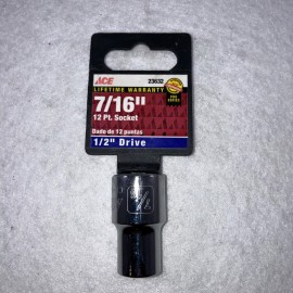 ACE 23632 SAE 1/2" Drive 7/16" Socket 12 Point Chrome Shallow Lifetime Warranty
