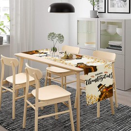 JanJCurt Camino de mesa de pavo de Acción de Gracias, diseño de pavo, rama de otoño, hojas amarillas, cosecha de otoño, cocina, mesa de comedor, decoración para interiores y exteriores, casa de campo,