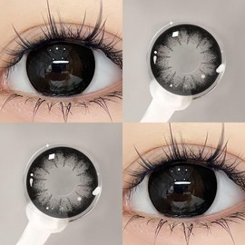 Sehr stark natürlich deckende Schwarz Kontaktlinsen farbig - Natürlich Aussehende Dezente Farbige + Behälter, 1 Paar (2 Stück), DIA 14.50, 1 Monatslinsen (-4.00 Dioptrien,Schwarz)