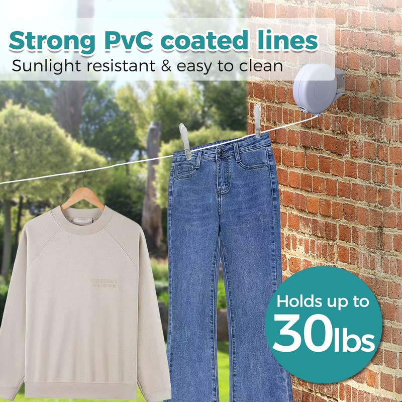 JS HANGER Retractable Clothesline Outdoor Indoor Laundry Line - 49