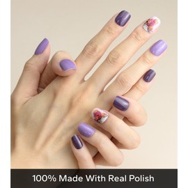 banmagately Nail Polish Strips, 20Pcs Salon Quality Gel Nail Stickers, Easy Long Lasting Wraps for Short Nails no UV Light Needed (Purple Bird & Flower)