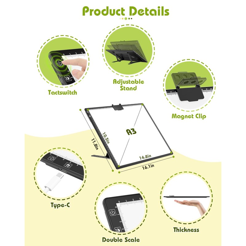A3 Light Board Diamond Painting, Rechargeable Battery Light Box Tracing,