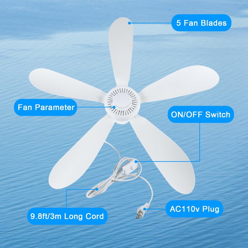 SCOOYEEES 28" AC 110V Portable Ceiling Fan with ON/OFF Switch,