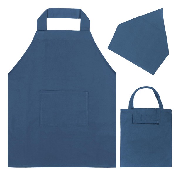 BIGHAS Children's Apron, 3-Piece Set, Triangular Cloth, Drawstring Bag, Plain,