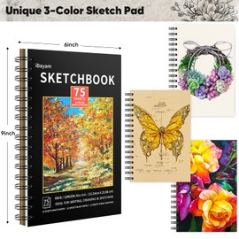 iBayam 78-Pack Drawing Set Sketching Kit, Pro Art Supplies with 75 Sheets 3-Color Sketch Book, 32 Coloring Book, Charcoal, Metallic, Watercolor, Graphite Pencils for Adults Kids Teens Girls Boys Gifts