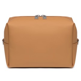 Joyway Travel Makeup Bag, Large Capacity Cosmetic Bags for Women, Waterproof Portable Pouch Open Flat Toiletry Bag Make up Organizer with Divider, Can be fitted with suspenders(Brown)