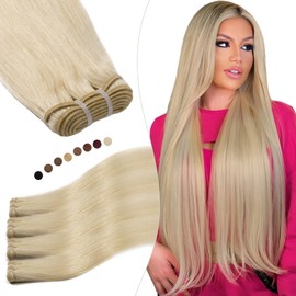 Elailite Hair Wefts, Real Hair Bundle, Wefts for Sewing, Blonde Sew-in Hair Extensions, Brazilian Human Hair, 100 g, 55 cm, #60 Platinum Blonde