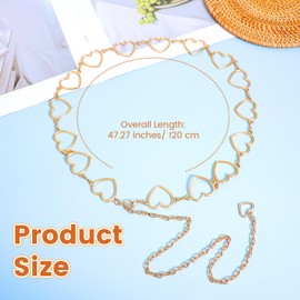 Chain Belts For Women Fashion Waist Chain Rhinestone Gold Belts Adjustable Metal Body Belly With Heart Design For Dress Jeans Bikini Jewelry Heart Waist Bikini Chains (gold)