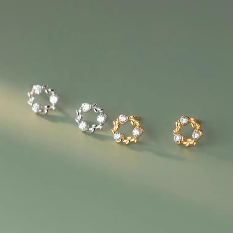 Silver 925 Silver Earrings, Gold, 18K Coating, Hypoallergenic, Circle, Wreath,