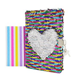 VIPbuy Diary with Lock and Key Notebook for Girls Kids Sequins Reversible Journals Notebooks A5 Lined with 1 Sheet Photo Corners 156 Pages 21.5 x 14 cm Colourful