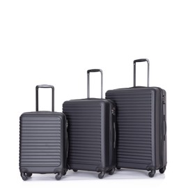 JIJIWANG Lightweight Suitcase Large with Two Hooks and Spinner Wheels, Portable Suitcase for Travel 3Pcs,Expandable Portable Carry on Luggage for Travel,Airplane 20"/24"/28"(Black)