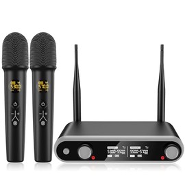 hocini Wireless Microphone System - Rechargeable Handheld Dynamic Microphones, Dual Wireless Mics, Adjustable UHF Channels, Auto Scan, 290ft Range, Microphone for Karaoke