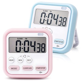 ertlutw 2Pcs Kitchen Timer, Timer Clock for Kids Digital Timer Large Display Loud Alarm Magnetic Backing for Kitchen Cooking Sports Games Office Teeth Kids Cleaning (Blue/Pink)