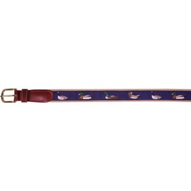 SoliVisk Men's Classic Navy Waterfowl Leather Tab Belt (Duck, Navy, 44)