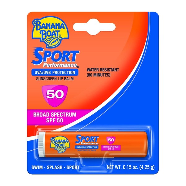 Banana Boat Sunscreen Sport Performance Broad Spectrum Sun Care Sunscreen Lip Balm - SPF 50, 0.15 Ounce (Pack of 24)
