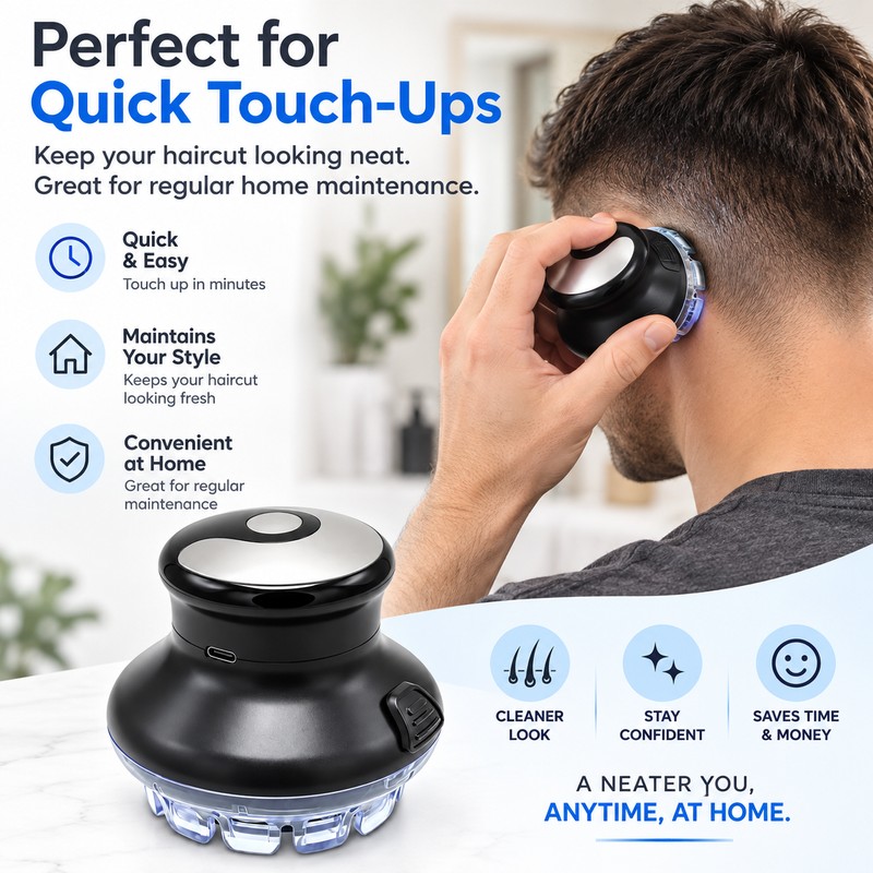 Cordless Circular Hair Clipper – 3–12 mm Self-Haircut Trimmer with