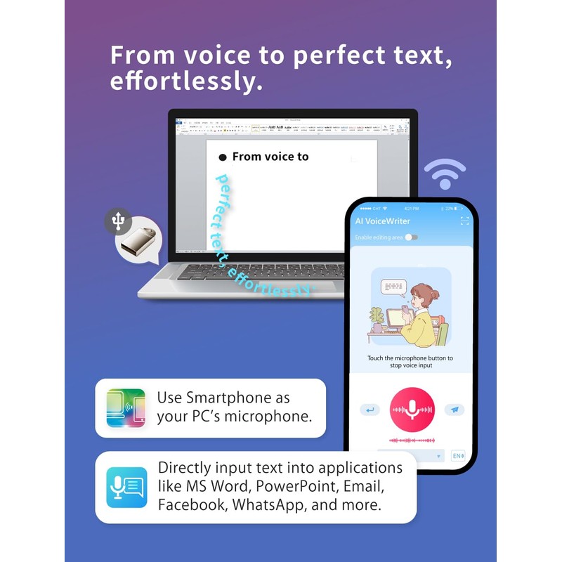 AI VoiceWriter — Speech-to-Text Transcription Solution for Win/Mac, A USB