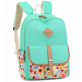 Leaper Girls Canvas Floral Backpack Large Laptop Bag Kids Travel Bag Bookbag Daypack Water Blue