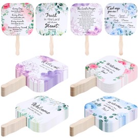 Blulu 60 Pcs Christian Church Fans Handheld Set Religious Paper Hand Fans Bulk Religious Gifts for Church Services Lord's Prayer Bible Verses Inspirational Scripture Christian Gift Present (Classic)