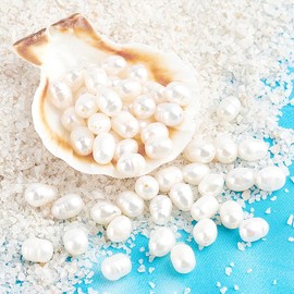 Nbeads 2 Pearl Strands with approx. 100 Natural Cultured Freshwater Pearls, 4–5 mm, Small, White, Oval, Rice.Shaped Pearls for Threading, for DIY Bracelets, Necklaces, Earrings, Jewellery Making