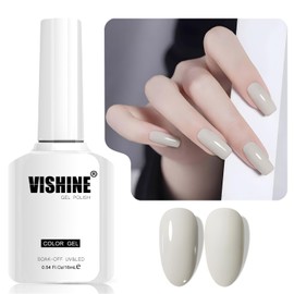 Vishine Light Gray Gel Nail Polish, 1 Pcs 16ml Soak-Off UV LED Gel Polish for DIY Nail Art & Home Manicure, Shade L337 Soft Grayish White