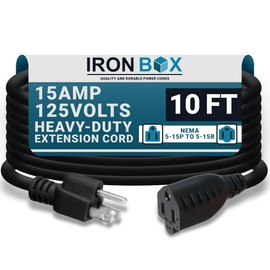 IronBox Electric NEMA 5-15 Heavy Duty Extension Power Cord - 15A, 125V, 14 AWG, 3 Prong - UL Listed Power Cable for Indoor & Outdoor Use - for Generator, Appliance, Computer & More (10ft, Standard)
