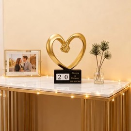 DOVDOV - Escultura manual en forma de corazón Perfecto para 1er a 50 o 60 aniversario, regalos de boda para parejas de recién casados, regalos de boda dorados o decoración para estanterías y mesas de