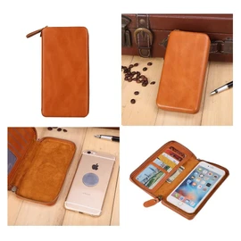 DFV mobile - Executive Wallet Case with Magnetic Fixation and Zipper Closure for VERYKOOL R28 Denali - Brown
