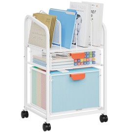 Marbrasse Rolling file Cart with Adjustable Dividers, Mobile File Cabinet on Lockable Wheels, Office Filing Cabinet Organizer, Hanging File Folder Organizer for Home Office - White