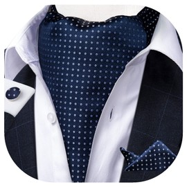 DiBanGu Blue Ascot Ties for Men Cravat Tie and Pocket Square Set Jacquard Silk Ascot Paisley Cravat for Men