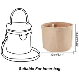 WADORN Felt Purse Organizer Insert, Handbag Insert Liner for LV Cannes Round Bucket Bag Organizer Barrel Shape Bag Organizer Bag in Bag Interior Insert Accessories for Bucket Makeup Bag, Beige