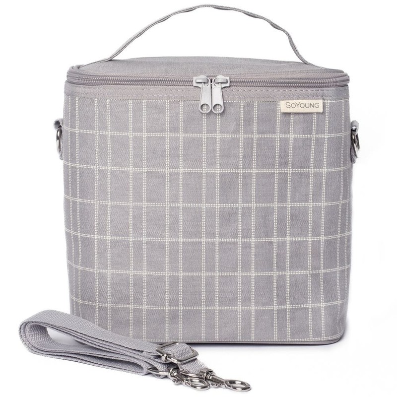 SoYoung Large Linen Insulated Lunch Poche, Pinstripe Heather Grey