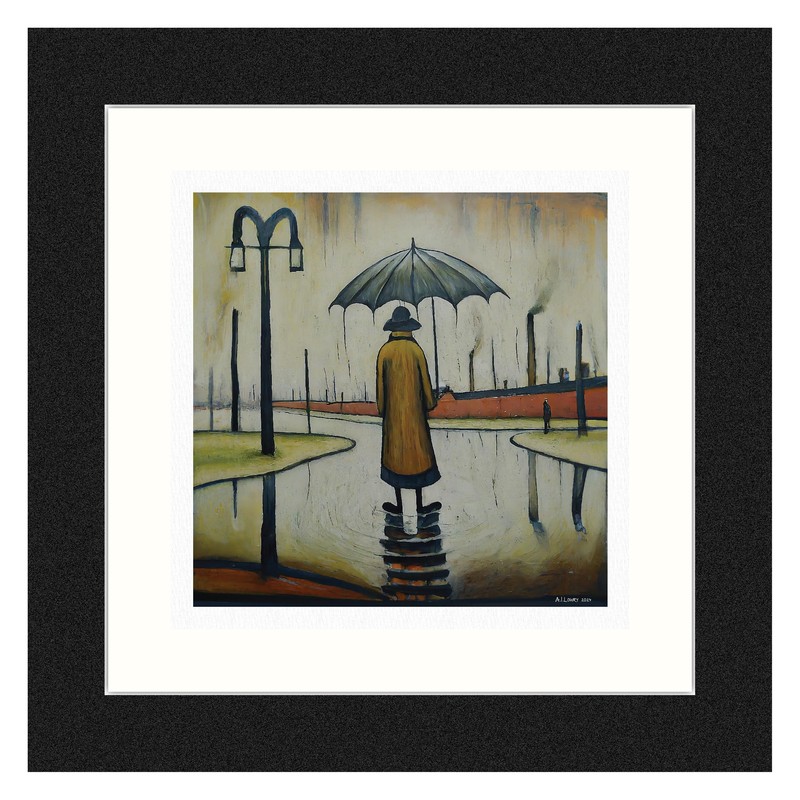 Greetingles Lowry-Style 12"/31cm Square Framed Print. Beautiful Black Ash Frame