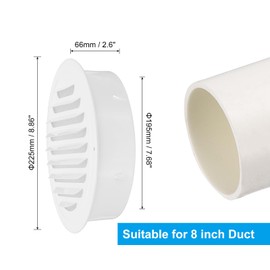 PATIKIL 8" Round Air Vent Cover, Stainless Steel Louvered Wall Inlet Outlet Grill Screen Mesh Ducting Soffit Vent with Screws for Ventilation, White