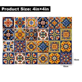 48Pcs Tile Sticker Peel and Stick, Kitchen Wall Decals Stick on Tile Adhesive Stickers, Peel and Stick Tile Sticker for Walls, Moroccan Decor for Home, Wall Decals for Bathroom Staircase 4"x 4"