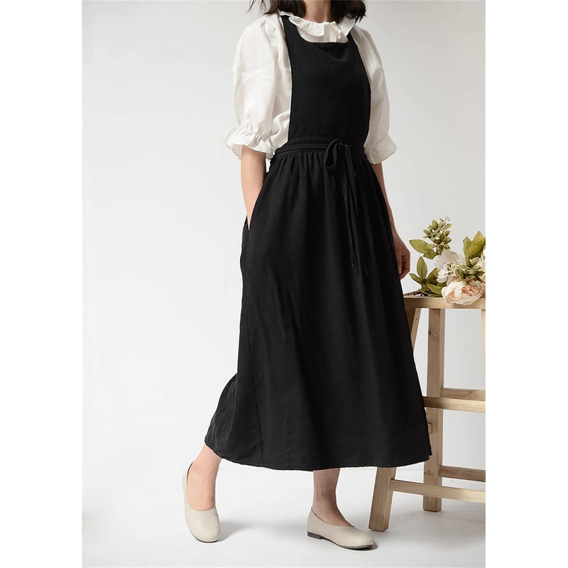 ACHSOO Cotton Solid Color Pinafore with Pockets Cross Back Straps