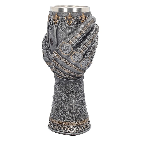 Nemesis Now Lion Heart Gauntlet Goblet 25cm Silver, Resin w/Stainless Steel Insert, One Size