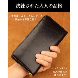 Airstellia Men's Long Wallet, Genuine Leather, Large Capacity, Cowhide Leather, Zip Around, gold