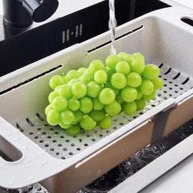 VECELO Expandable Over the Sink Colander Strainer Basket, Kitchen Strainers and Colanders for Washing Vegetables and Fruits, Draining Cooked Pasta, Drying Dishes, Gray