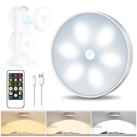 3 Colors Temperatures LED Closet Light Wireless Motion Sensor Puck Light Compatible with Charging Station, USB Rechargeable Battery Operated Puck Light with Remote (1 Pack)