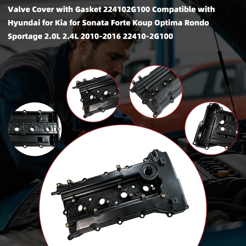 Valve Cover with Gasket 224102G100 for Hyundai 2.0L 2.4L 2010-2016(Black)