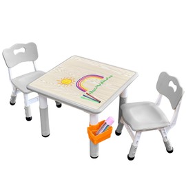 HAPPYMATY Kids Table & Chair Set with Adjustable Toddler-Safe Non-Slip Legs, Activity & Graffiti-Proof Desktop Ages 3-12