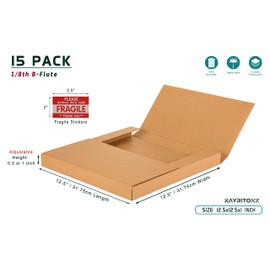 Kayritonz Vinyl Record Mailers 12.5"L x 12.5"W x 1"D Kraft Corrugated Cardboard LP Shipping Boxes for Mailing Packaging Moving Storage, with Fragile Stickers, Brown, 15 Pack