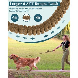 2025 Upgraded 6-8 FT Heavy Duty Dog Leash for Medium and Large Dogs, Reflective No-Pull Bungee Leash with Double Padded Handles and Locking Carabiner Clip, Durable Thick Nylon for Walking, Running