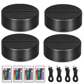 4er-Pack 3D-LED-Nachtlicht-Lampensockel mit Fernbedienung und USB-Kabel Einstellbarer 16-Farben-Lichtshow-Ausstellungsständer für Acryl und Plexiglas, dekorative Lichter für Room Shop Restaurant