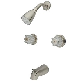 Kingston Brass KB148 Twin Acrylic Handle Tub and Shower Faucet, Brushed Nickel, 5-Inch Spout Reach